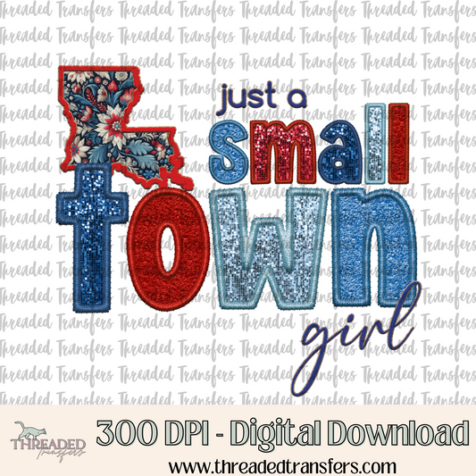 Louisiana Small Town Faux Embroidery & Faux Sparkles Digital Design Download (PNG Format - no product shipped)