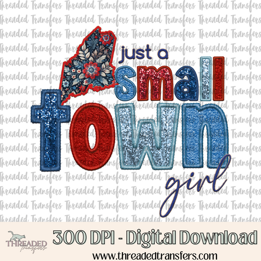 Maine Small Town Faux Embroidery & Faux Sparkles Digital Design Download (PNG Format - no product shipped)