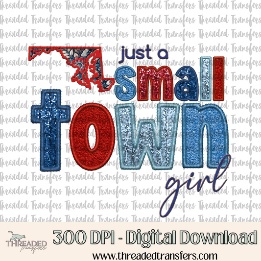 Maryland Small Town Faux Embroidery & Faux Sparkles Digital Design Download (PNG Format - no product shipped)