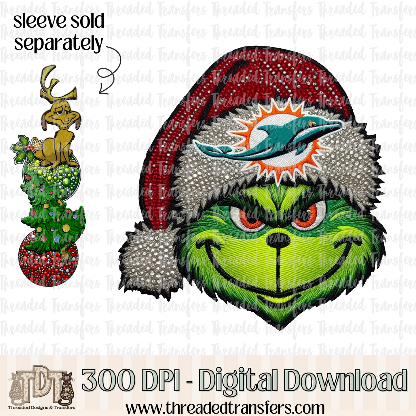 Green Miami Football Faux Rhinestones & Faux Embroidery Digital Design Download (PNG Format - no product shipped)