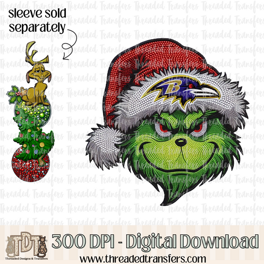 Green Baltimore Football Faux Rhinestones & Faux Embroidery Digital Design Download (PNG Format - no product shipped)