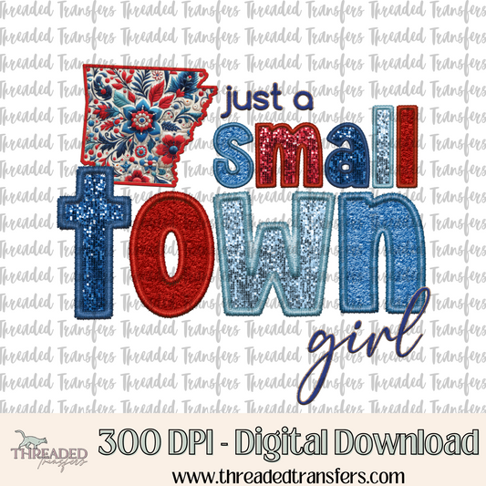 Arkansas Small Town Faux Embroidery & Faux Sparkles Digital Design Download (PNG Format - no product shipped)