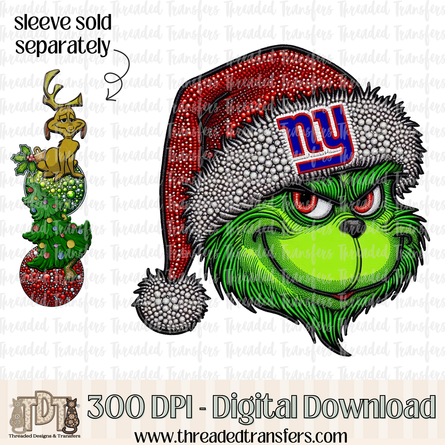 Green NYG Football Faux Rhinestones & Faux Embroidery Digital Design Download (PNG Format - no product shipped)