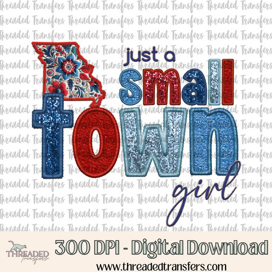 Missouri Small Town Faux Embroidery & Faux Sparkles Digital Design Download (PNG Format - no product shipped)