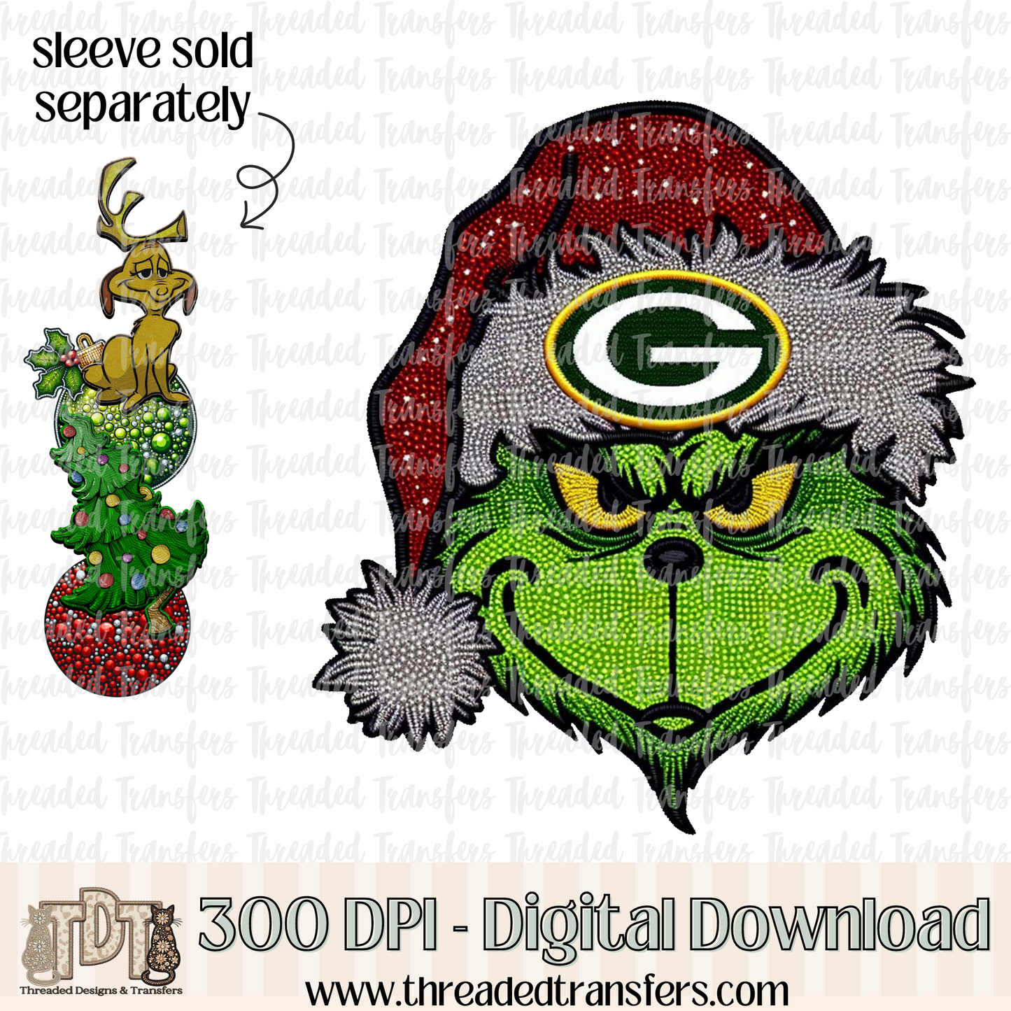 Green Green Bay Football Faux Rhinestones & Faux Embroidery Digital Design Download (PNG Format - no product shipped)