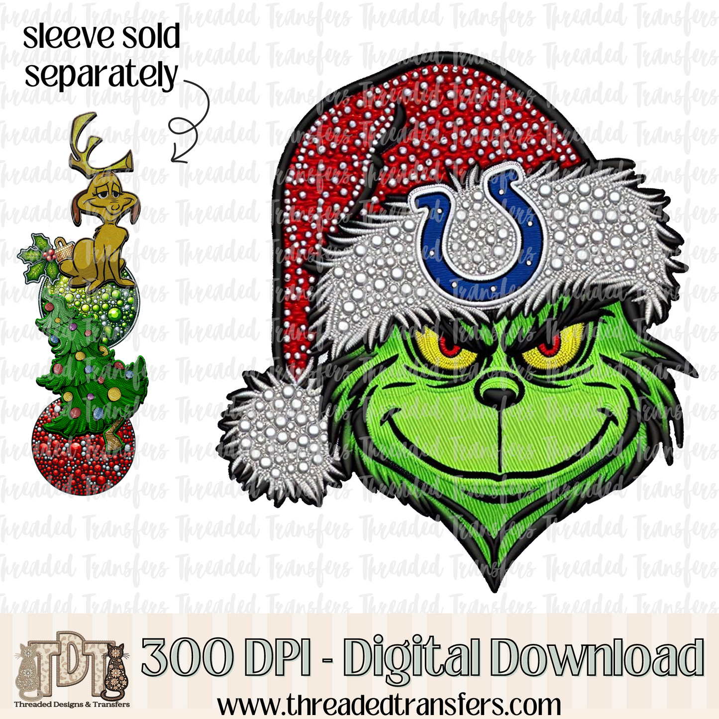 Green Indianapolis Football Faux Rhinestones & Faux Embroidery Digital Design Download (PNG Format - no product shipped)