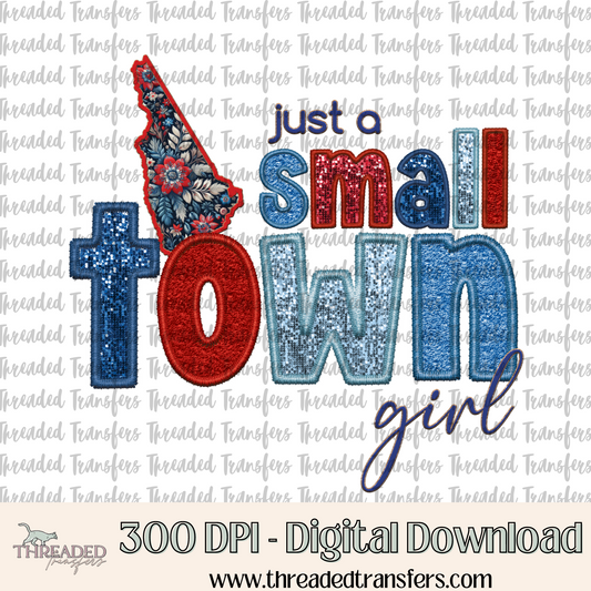 New Hampshire Small Town Faux Embroidery & Faux Sparkles Digital Design Download (PNG Format - no product shipped)