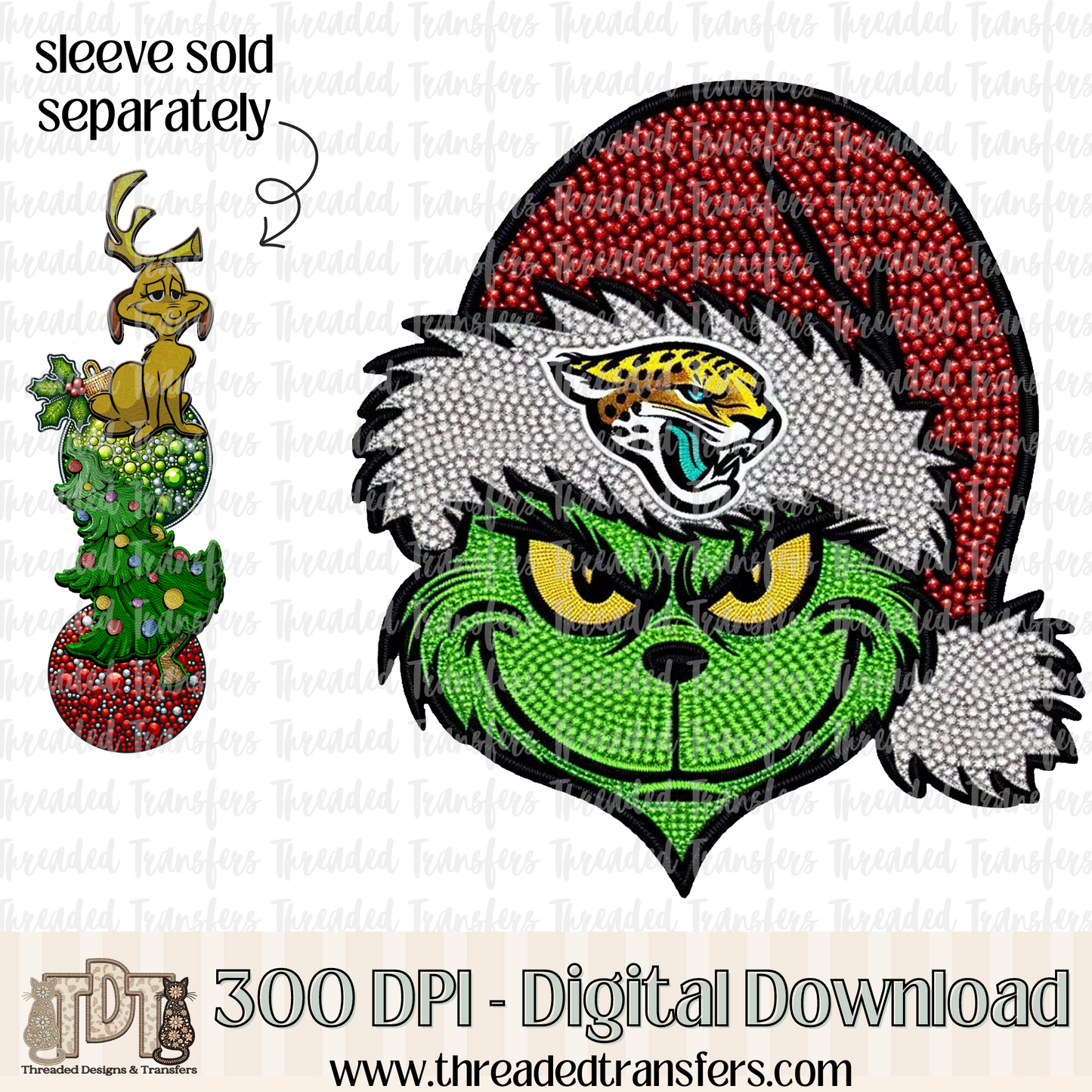 Green Jacksonville Football Faux Rhinestones & Faux Embroidery Digital Design Download (PNG Format - no product shipped)