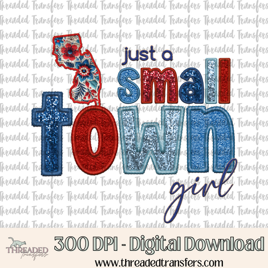 New Jersey Small Town Faux Embroidery & Faux Sparkles Digital Design Download (PNG Format - no product shipped)