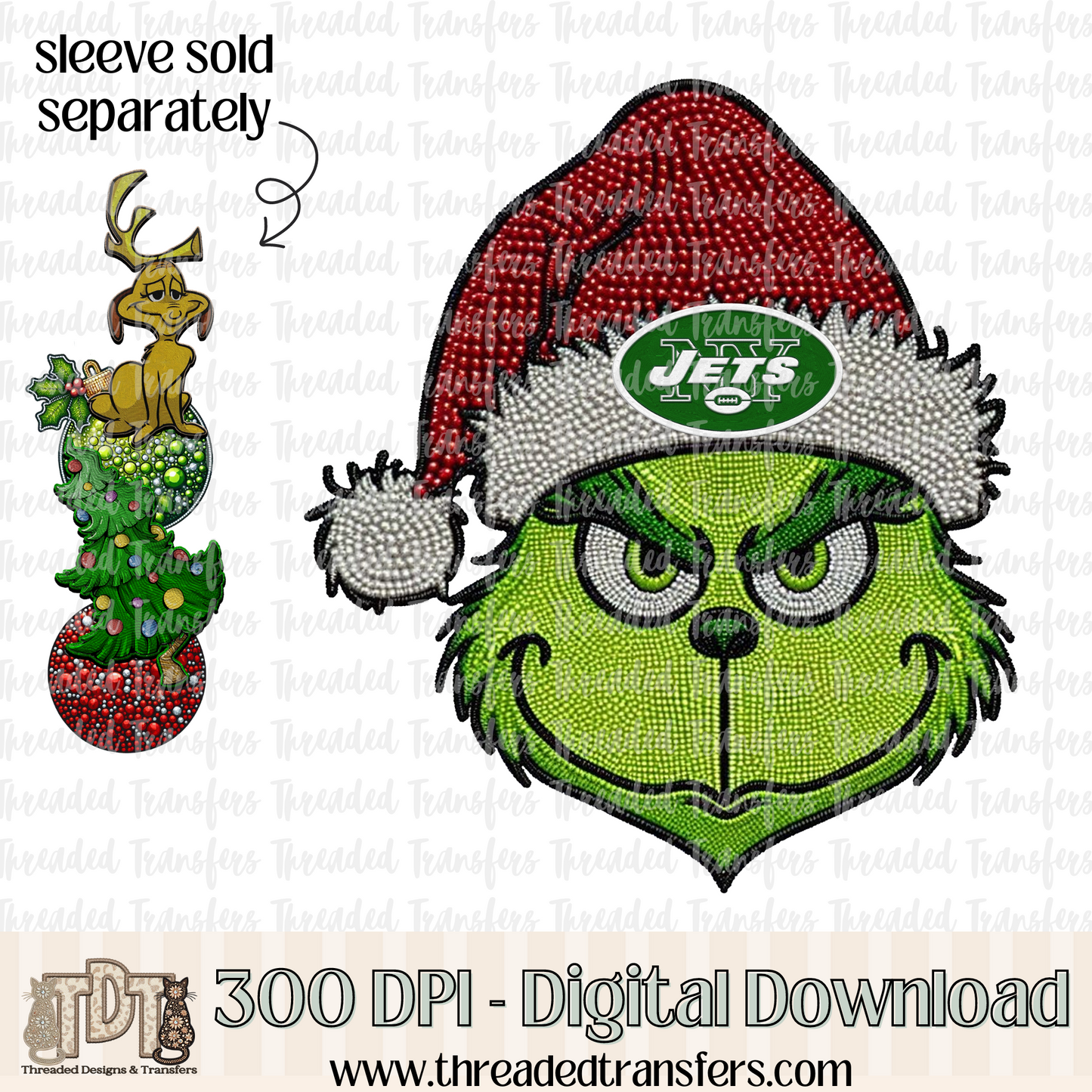 Green NYJ Football Faux Rhinestones & Faux Embroidery Digital Design Download (PNG Format - no product shipped)