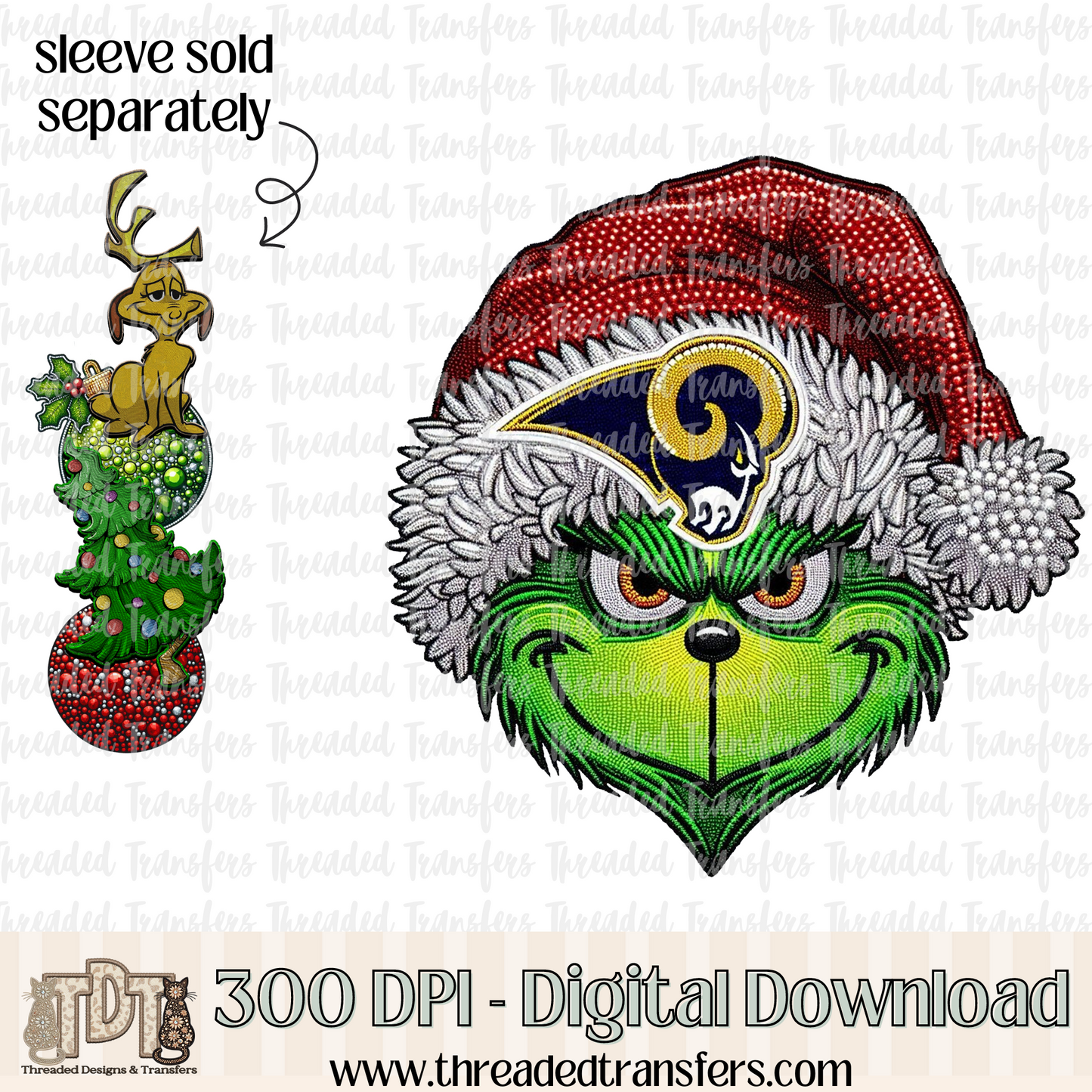 Green LAR Football Faux Rhinestones & Faux Embroidery Digital Design Download (PNG Format - no product shipped)