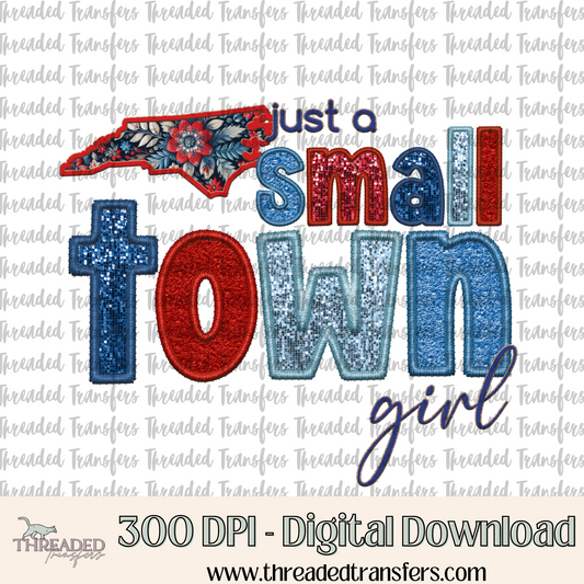 North Carolina Small Town Faux Embroidery & Faux Sparkles Digital Design Download (PNG Format - no product shipped)