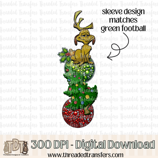 Green Football Sleeve Faux Rhinestones & Faux Embroidery Digital Design Download (PNG Format - no product shipped)