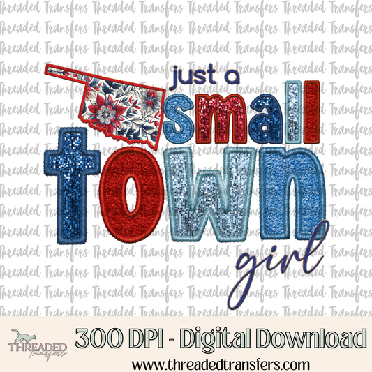 Oklahoma Small Town Faux Embroidery & Faux Sparkles Digital Design Download (PNG Format - no product shipped)