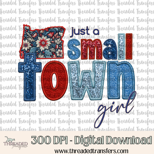 Oregon Small Town Faux Embroidery & Faux Sparkles Digital Design Download (PNG Format - no product shipped)