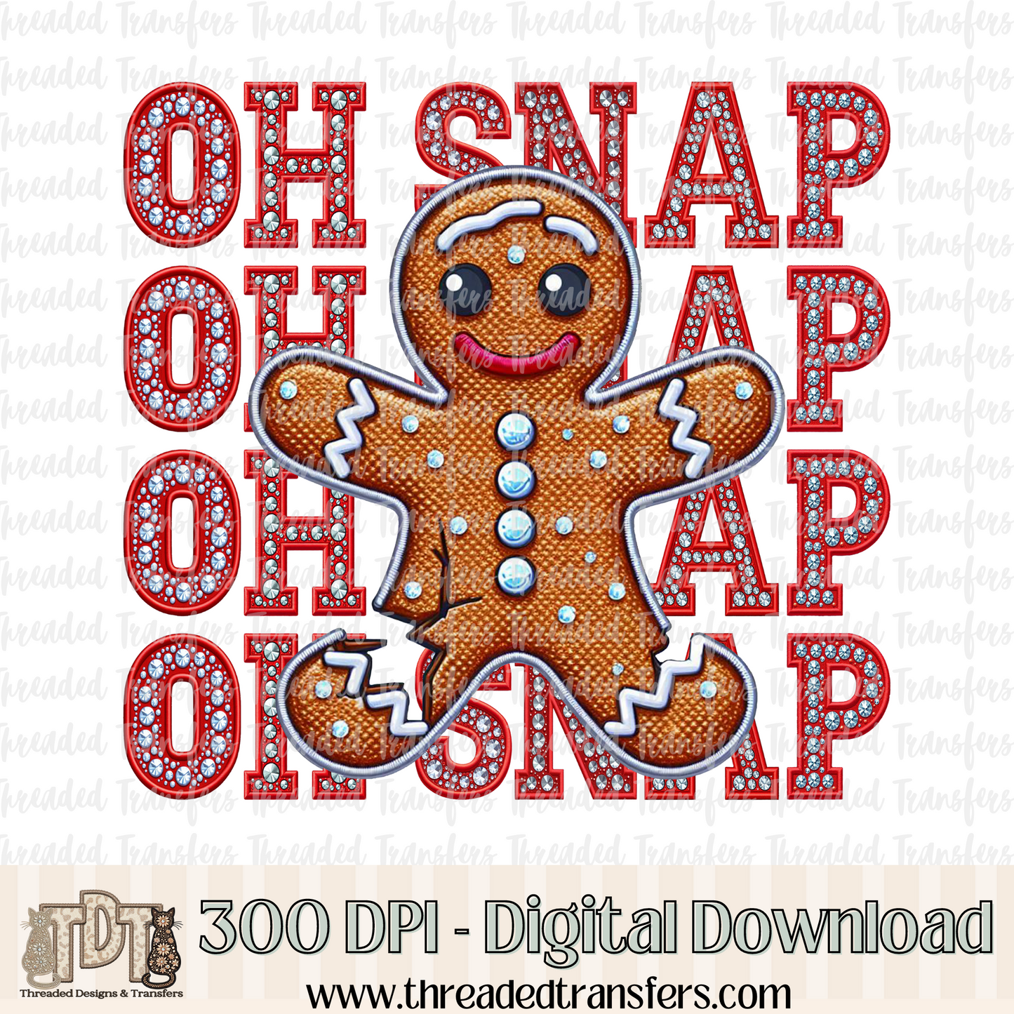 Oh Snap Faux Rhinestones & Faux Embroidery Digital Design Download (PNG Format - no product shipped)