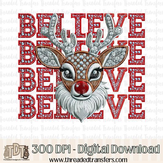 Believe Faux Rhinestones & Faux Embroidery Digital Design Download (PNG Format - no product shipped)