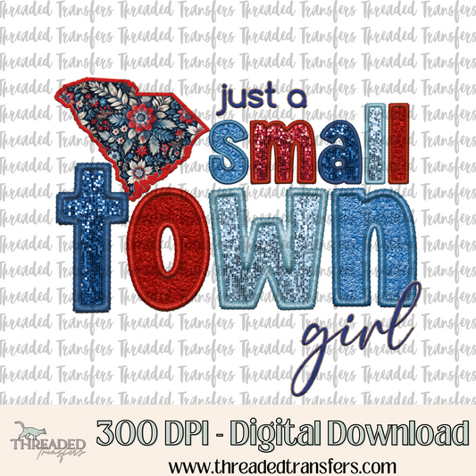 South Carolina Small Town Faux Embroidery & Faux Sparkles Digital Design Download (PNG Format - no product shipped)