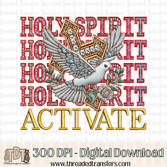 Holy Spirit Faux Rhinestones & Faux Embroidery Digital Design Download (PNG Format - no product shipped)