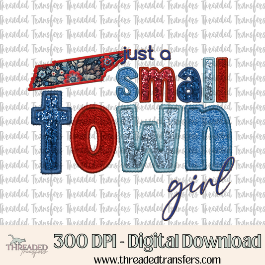 Tennessee Small Town Faux Embroidery & Faux Sparkles Digital Design Download (PNG Format - no product shipped)