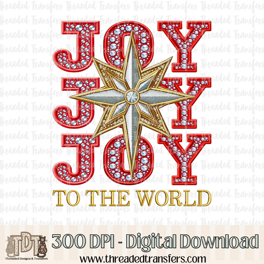 Joy to the World Faux Rhinestones & Faux Embroidery Digital Design Download (PNG Format - no product shipped)