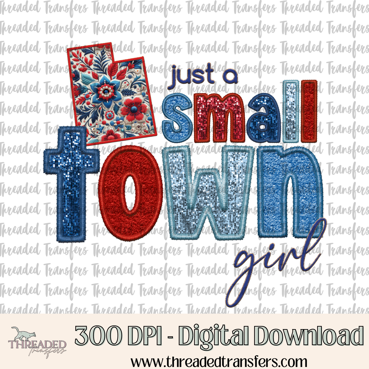 Utah Small Town Faux Embroidery & Faux Sparkles Digital Design Download (PNG Format - no product shipped)