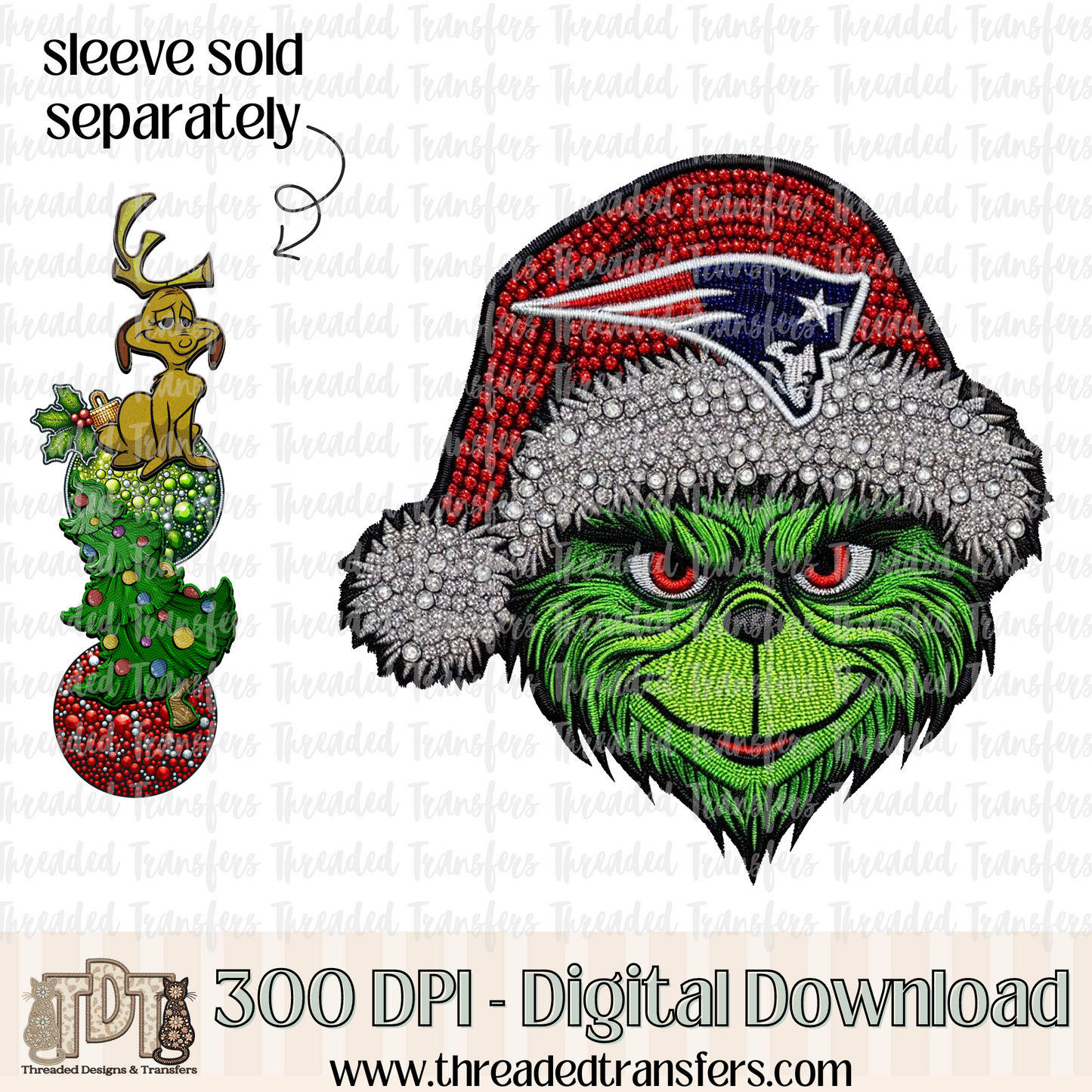 Green New England Football Faux Rhinestones & Faux Embroidery Digital Design Download (PNG Format - no product shipped)