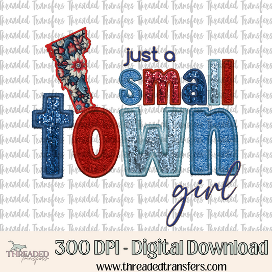 Vermont Small Town Faux Embroidery & Faux Sparkles Digital Design Download (PNG Format - no product shipped)