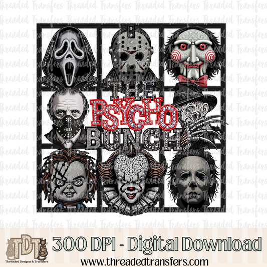 The Psycho Bunch Faux Rhinestones & Faux Embroidery Digital Design Download (PNG Format - no product shipped)