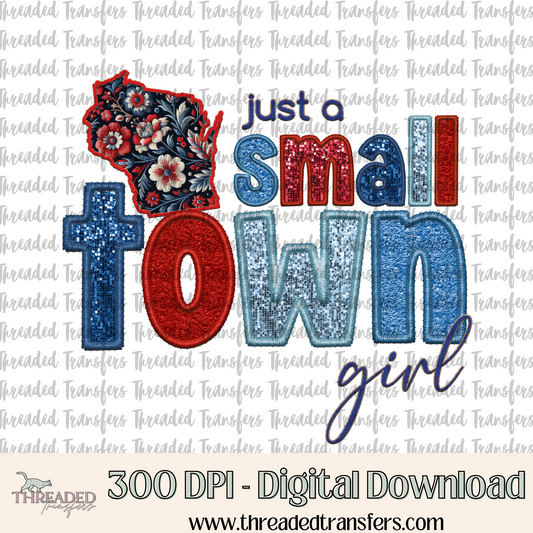 Wisconsin Small Town Faux Embroidery & Faux Sparkles Digital Design Download (PNG Format - no product shipped)