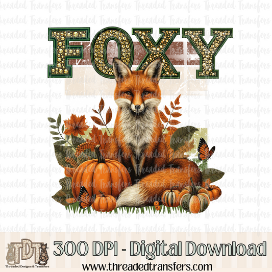 Foxy Faux Rhinestones & Faux Embroidery Digital Design Download (PNG Format - no product shipped)