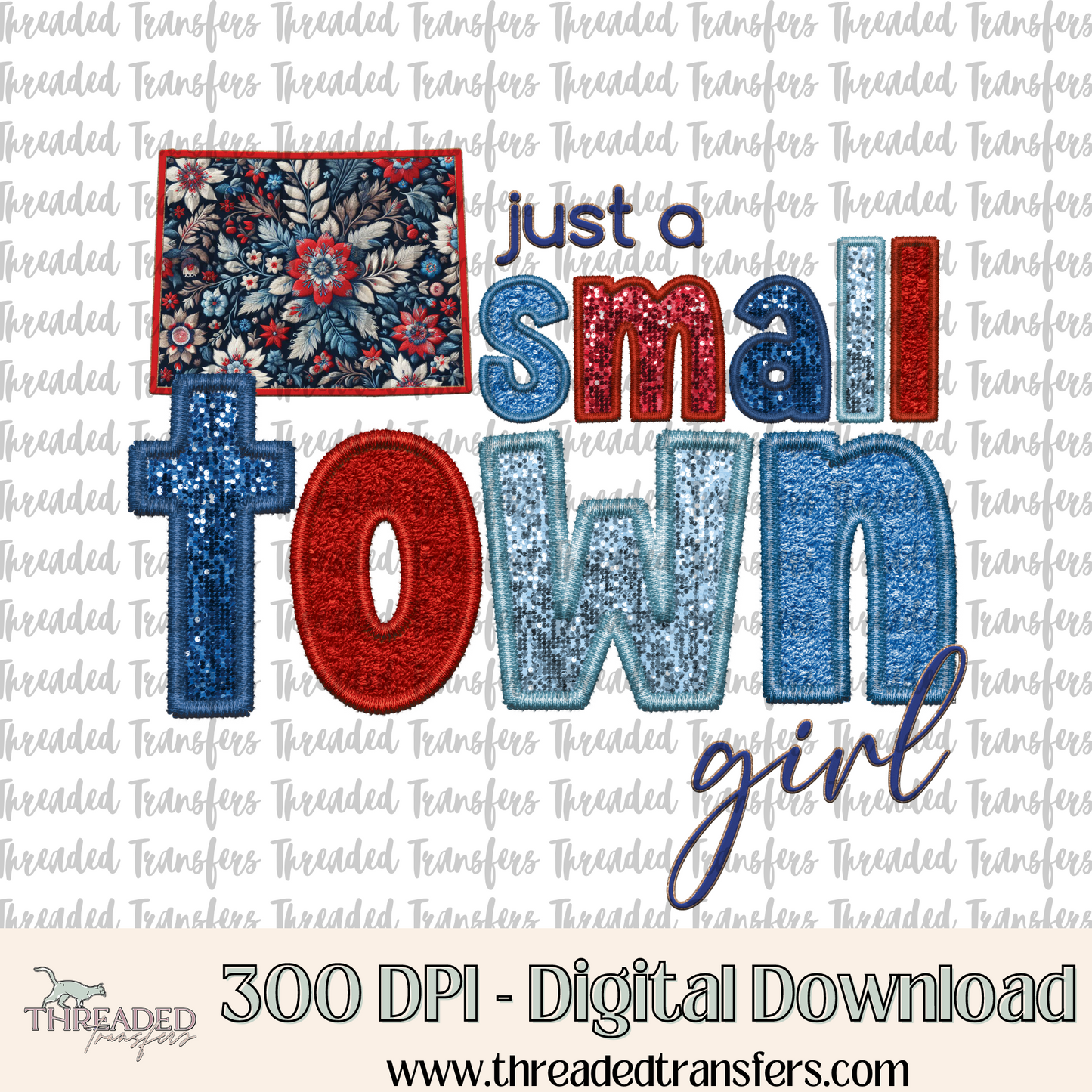 Wyoming Small Town Faux Embroidery & Faux Sparkles Digital Design Download (PNG Format - no product shipped)