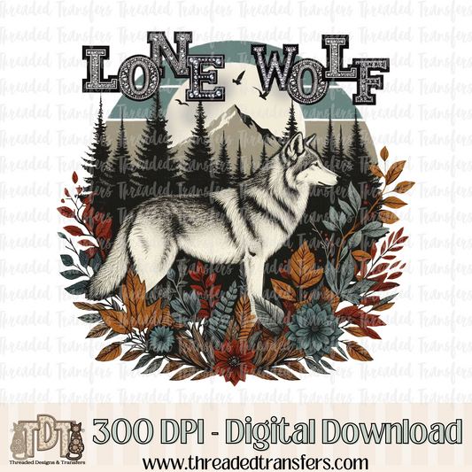 Lone Wolf Faux Rhinestones & Faux Embroidery Digital Design Download (PNG Format - no product shipped)