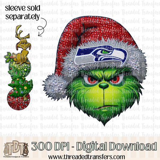 Green Seattle Football Faux Rhinestones & Faux Embroidery Digital Design Download (PNG Format - no product shipped)