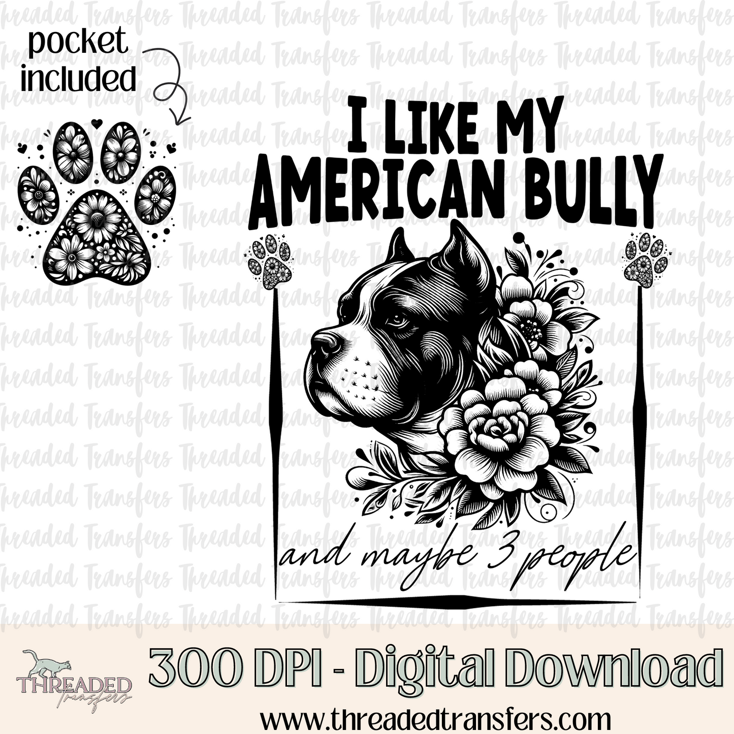 American Bully and 3 People Digital Design Download (PNG Format - no product shipped)