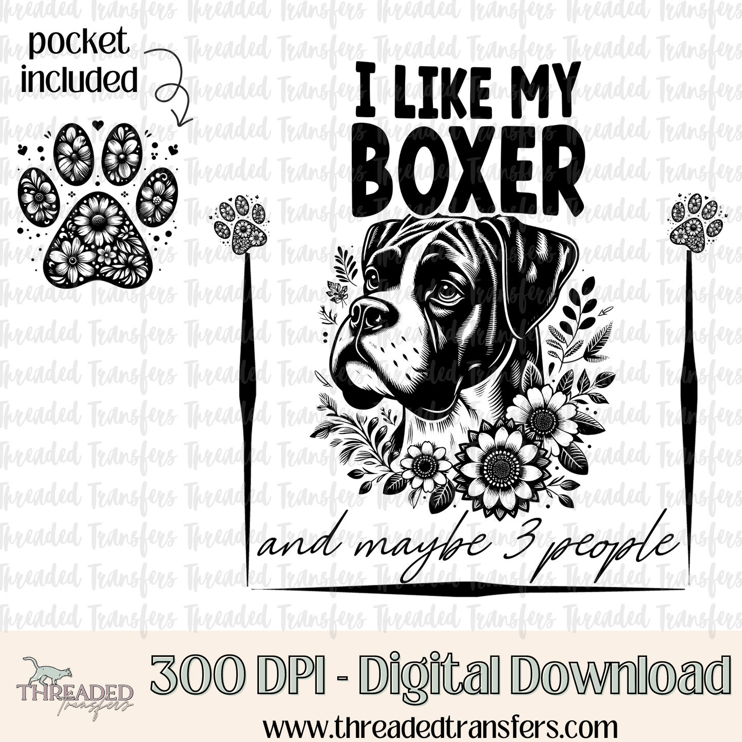 Boxer and 3 People Digital Design Download (PNG Format - no product shipped)