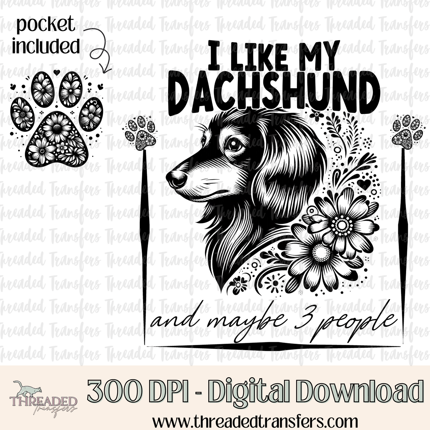 Dachshund and 3 People Digital Design Download (PNG Format - no product shipped)