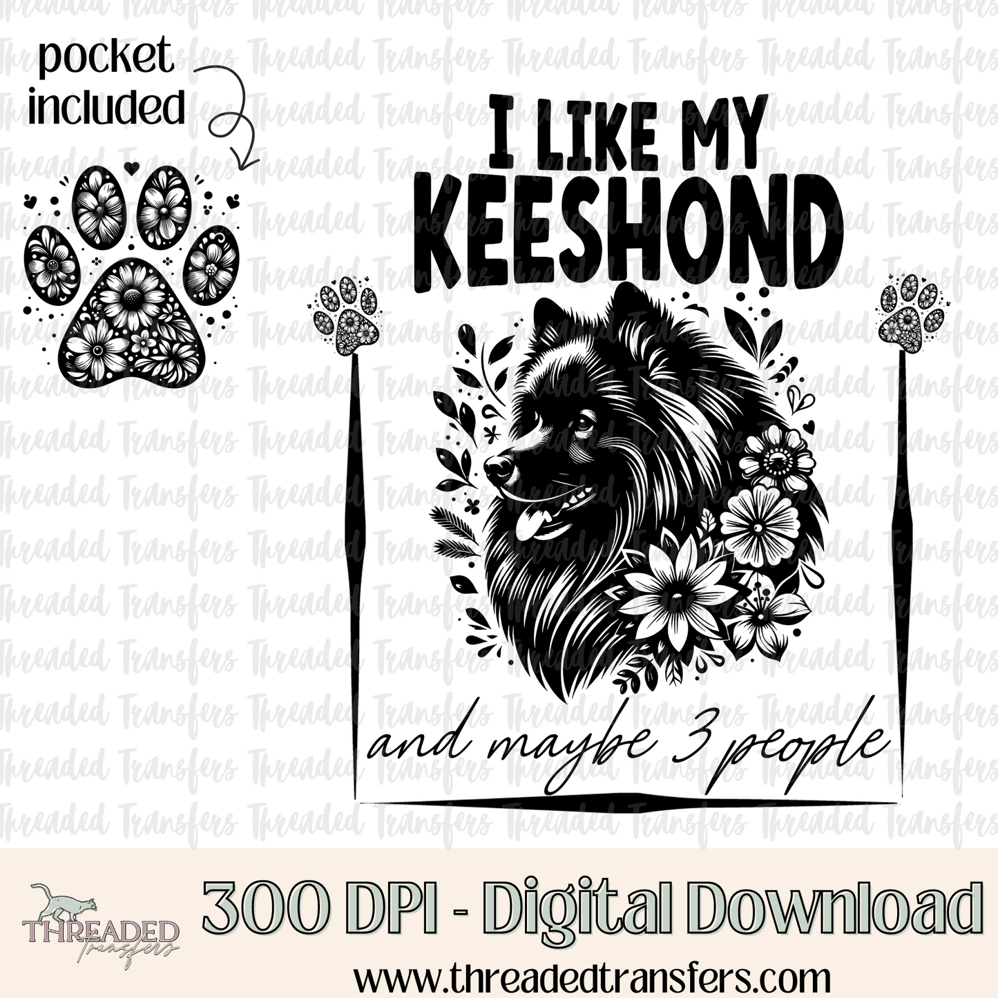 Keeshond and 3 People Digital Design Download (PNG Format - no product shipped)