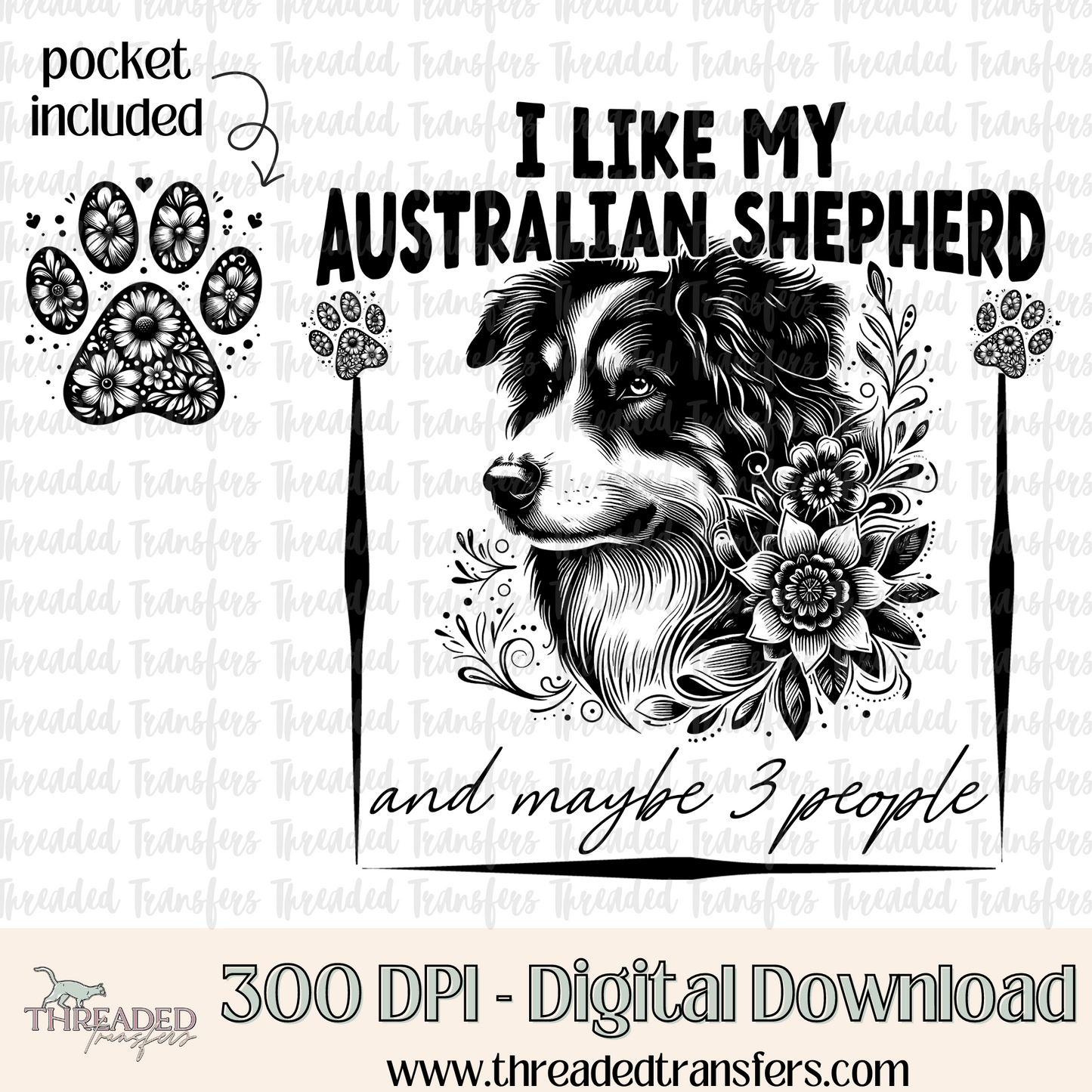 Australian Shepherd and 3 People Digital Design Download (PNG Format - no product shipped)