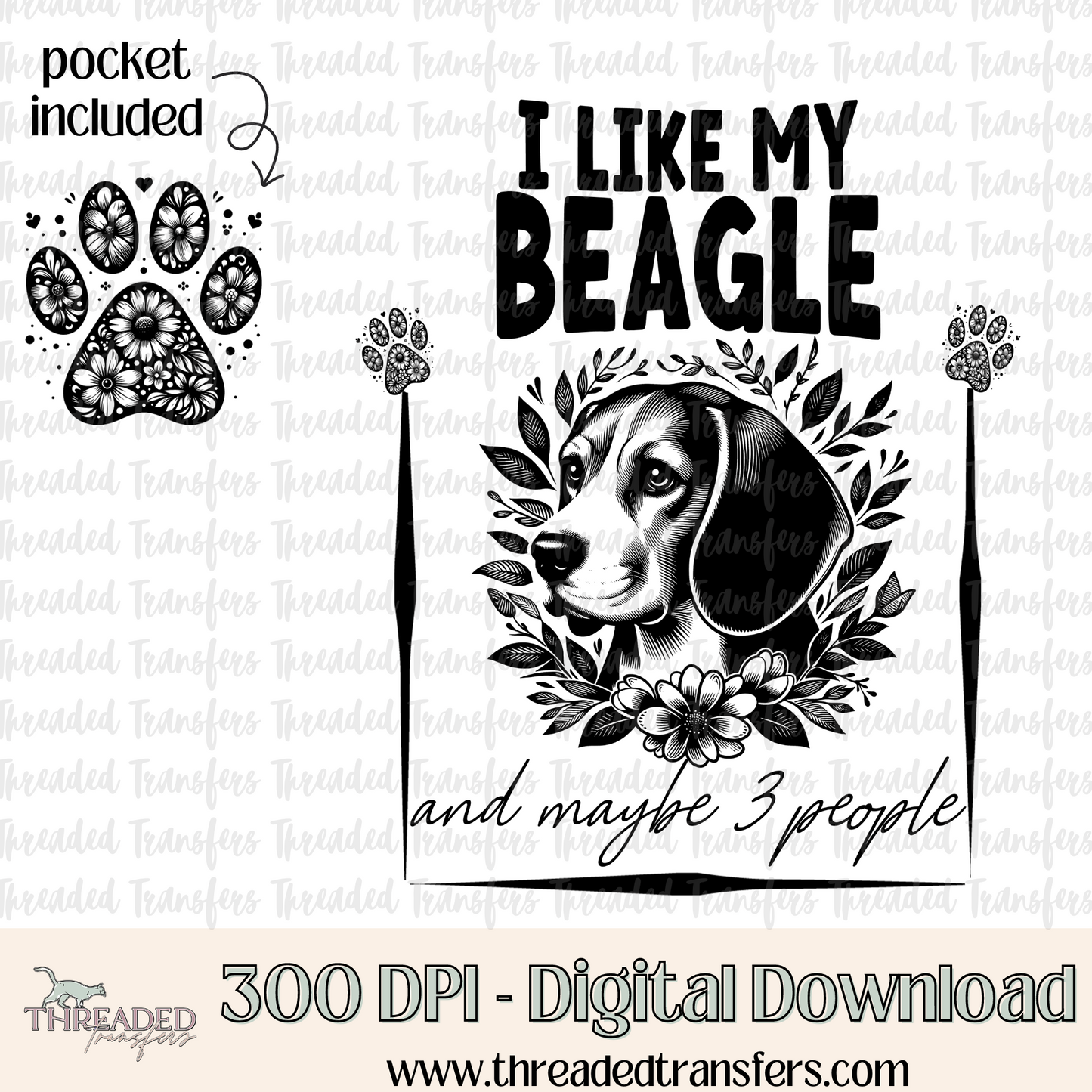 Beagle and 3 People Digital Design Download (PNG Format - no product shipped)