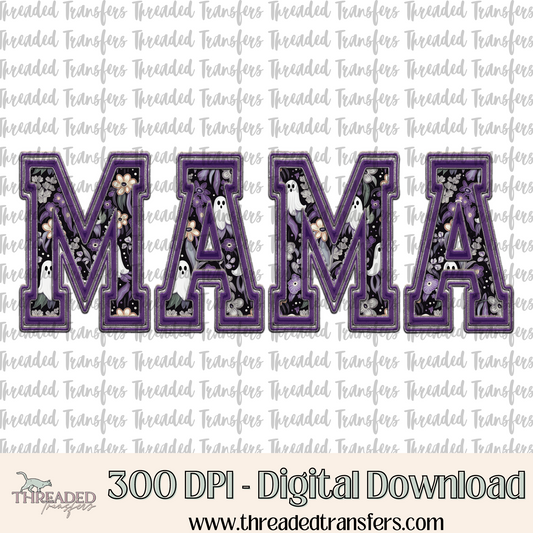 Floral Ghost Mama Faux Embroidery & Faux Sparkles Digital Design Download (PNG Format - no product shipped)