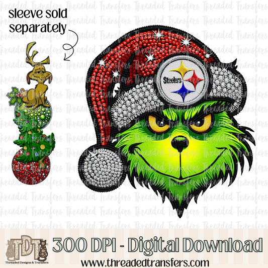 Green Pittsburgh Football Faux Rhinestones & Faux Embroidery Digital Design Download (PNG Format - no product shipped)