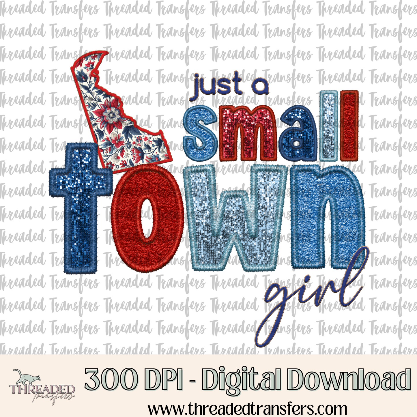 Delaware Small Town Faux Embroidery & Faux Sparkles Digital Design Download (PNG Format - no product shipped)