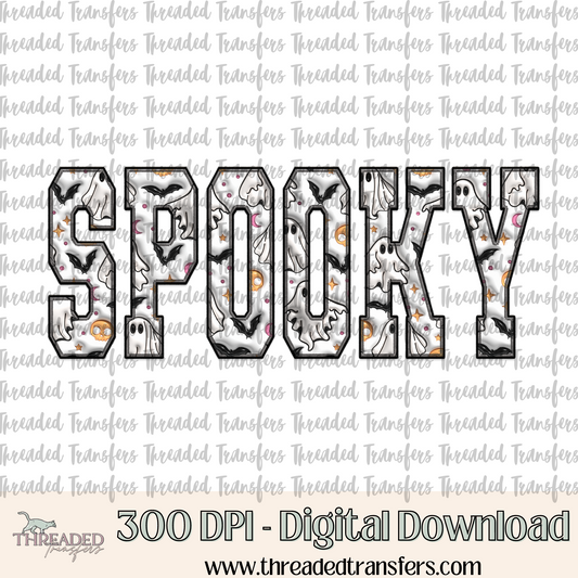 Spooky Faux Puffy and Faux Embroidery Digital Design Download (PNG Format - no product shipped)