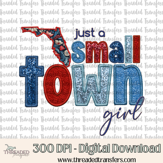 Florida Small Town Faux Embroidery & Faux Sparkles Digital Design Download (PNG Format - no product shipped)