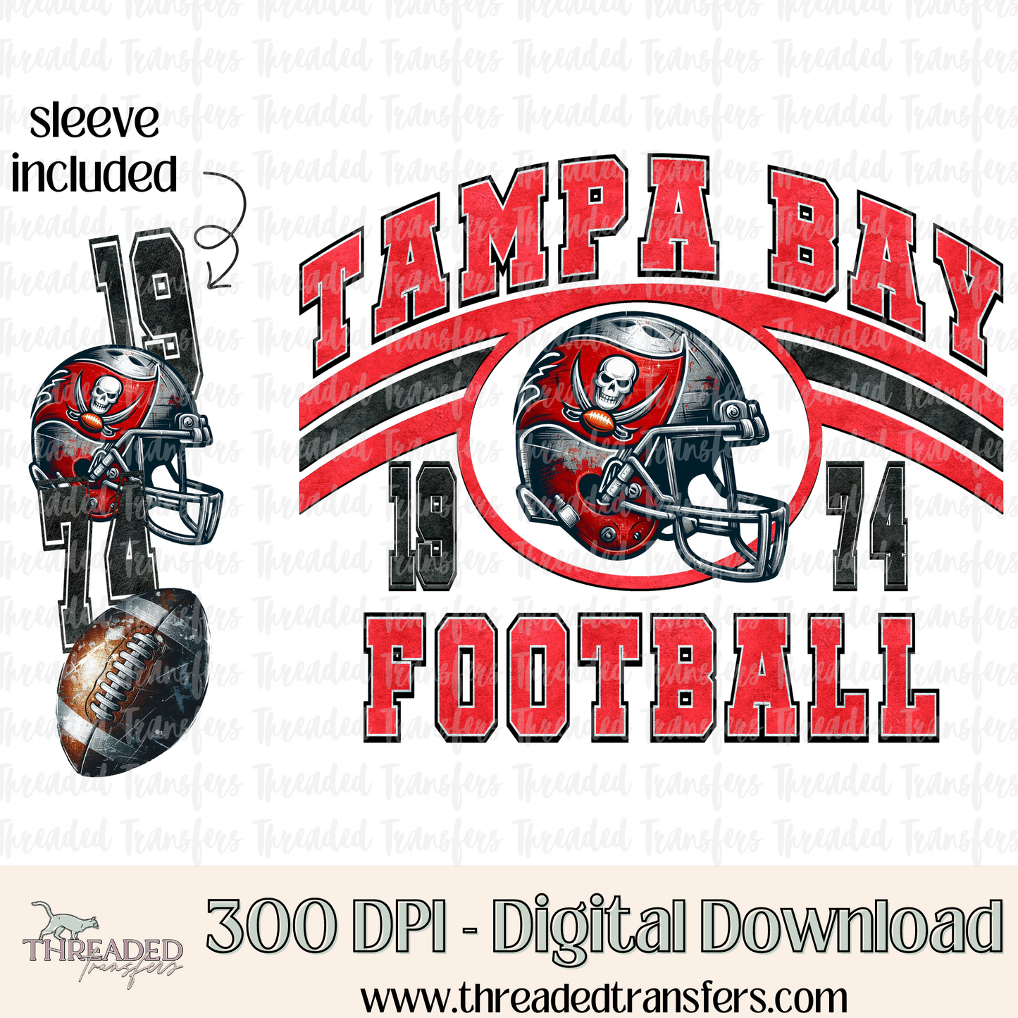 Tampa Bay Grunge & Matching Sleeve Digital Design Download (PNG Format - no product shipped)