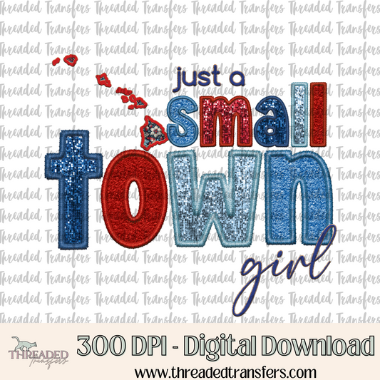 Hawaii Small Town Faux Embroidery & Faux Sparkles Digital Design Download (PNG Format - no product shipped)