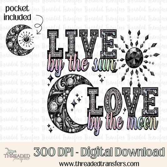 Live Sun Moon Faux Rhinestones & Faux Embroidery Digital Design Download (PNG Format - no product shipped)