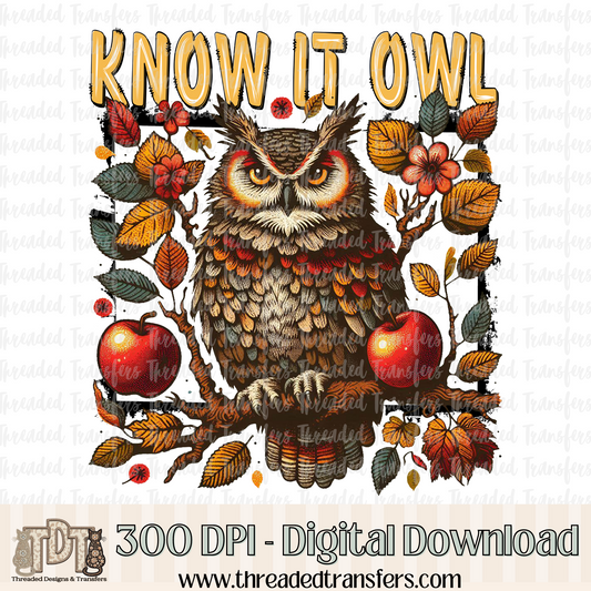 Know it Owl Digital Design Download (PNG Format - no product shipped)