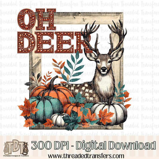 Oh Deer Faux Rhinestones & Faux Embroidery Digital Design Download (PNG Format - no product shipped)